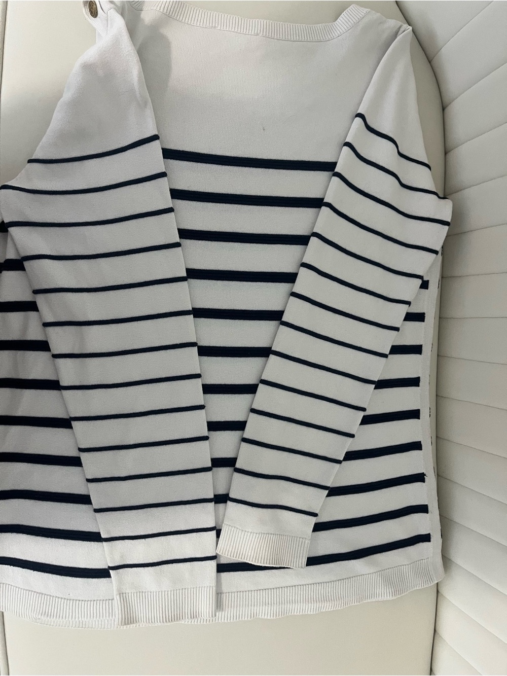 Dalia White and Navy Striped Off-the-Shoulder Sweater